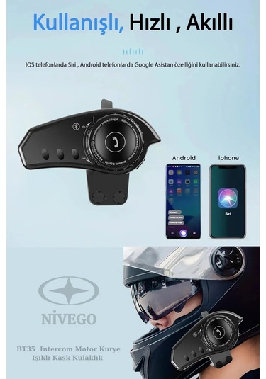 Nivego Bt35 Bluetooth 5.0 Intercom Kablosuz Kulaklık - Motosiklet