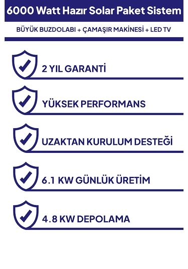 6 Kw 6000 Watt Güneş Enerjisi Hazır Solar Paket Sistem - Half Cut Güneş Panelli