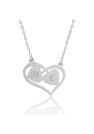 Gümüş Harfli Birleşen Kalpler Kişiye Özel Kolye Çok Renkli