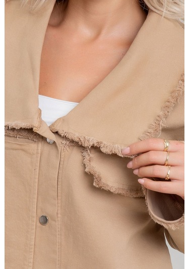 Kadın Power Likralı Pamuklu Kumaş Kol Ve Önü Çıt Çıtlı Pis Dikişli Mont CAMEL Camel