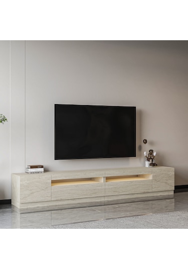 T008 Arya Işıklı Tv Sehpası Set - Traverten Traverten