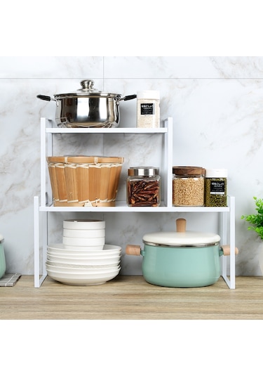 Maiyame Büyük Boy Siyah Yüksek Konfigürasyonlu Mutfak Dolabı İçin Katlı Tabak, Baharat, Tencere Depolama Rafı - Çift Ve Tek Katlı Bölücü Separator Siyah