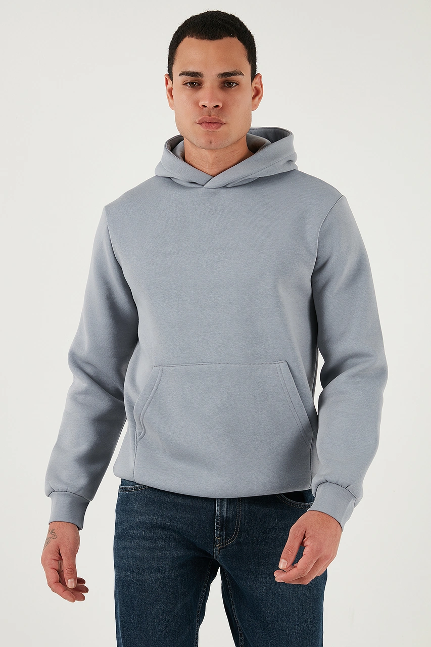 Buratti Regular Fit Kapüşonlu Kanguru Cepli Içi Tüylü Yumuşak Şardonlu Erkek Sweat 5905281 Açık Gri