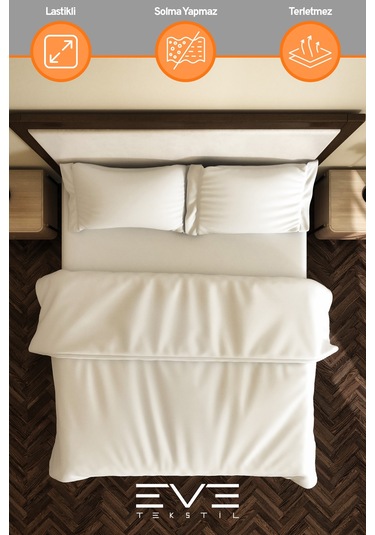 Eve Tekstil %100 Pamuk Ranforce Çarşaflı Yastık Ve Yorgan Kılıflı Çift Kişilik Nevresim Takımı 200x220 Cm Beyaz