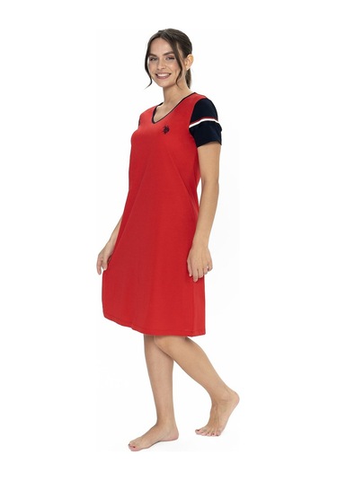 U.s Polo Assn. 20009 Kadın Kısa Kollu V Yaka Rahat Ev Giyim-kırmızı Kırmızı