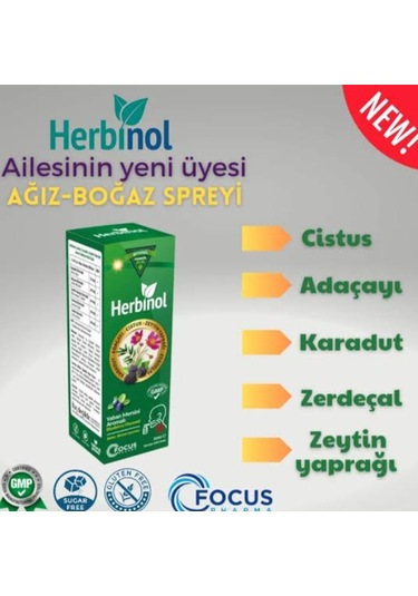 Herbinol Cistus Karadut Ve Zeytinyaprağı İçeren Boğaz Spreyi 30 M