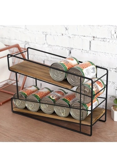 Honeybeeshop 1 Adet Ahşap Ve Demir Çift Katmanlı İçecek Düzenleyici Siyah Ve Kahverengi Mutfak Depolama Tezgah Tasarımı Eğimli Raf Ev Düzenleme 1100 Koyu Ceviz