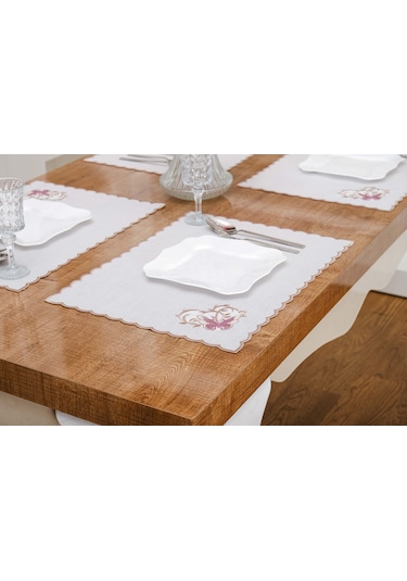 Finezza Dolce Nakışlı Keten Efekt Kumaş Krem Pembe A.Servis 33x45 cm 4 Ad-1396 Krem