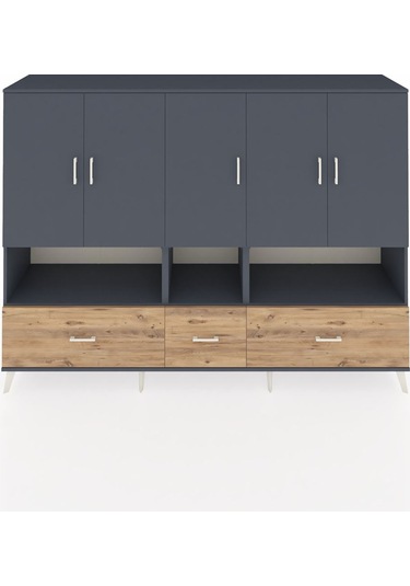 Hyperion Dolap 12 Raflı 3 Çekmeceli 5 Kapaklı 220x44x163 Antrasit Antrasit-antrasit/çam