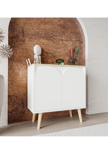Venezia Ahşap Ayaklı Bohem Konsol-çok Amaçlı Dolap-vitrin Safir Meşe-beyaz 76 Cm