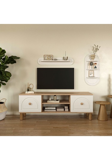 Bohem Dekoratif Duvar Rafı 37x80 3 Raflı Beyaz