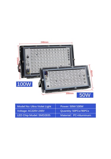 Kangvka 50w 395nm Led Uv Feneri Ip65 Su Geçirmez, İç/ön Dış Kullanım, Parti Sahne Işığı, Alüminyum Gövde, Ac 220v Avrupa Prensipi Siyah