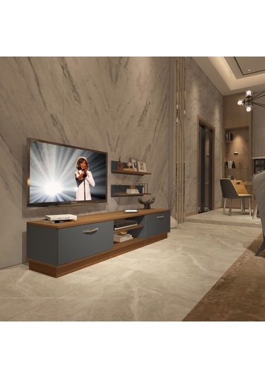 Decoraktiv Eko 4b Mdf Dvd Tv Ünitesi Tv Sehpası Ceviz - Antrasit