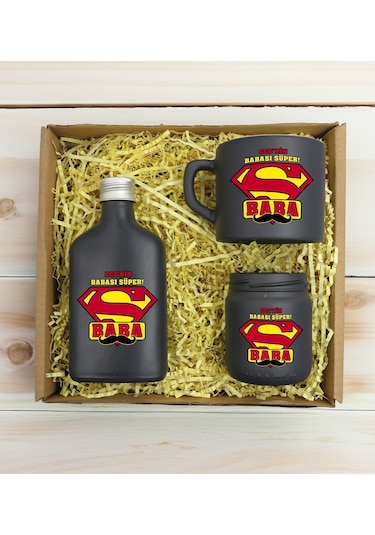 Bk Gift Kişiye Özel İsimli Dtf Baba Temalı Antrasit Kahve Fincanı + Kolonya + Mum Seti-2