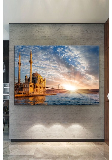 Ortaköy Camii Boğaz Gün Batımı Şehir Manzara Kanvas Tablo 30 x 20