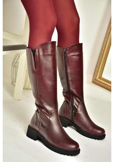Fox Shoes N654226103 Bordo Hakiki Deri Günlük Kadın Çizme Bordo-hakiki Deri Bordo