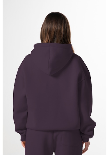 Flaw Nakışlı Zip Hoodie-28828 Mürdüm