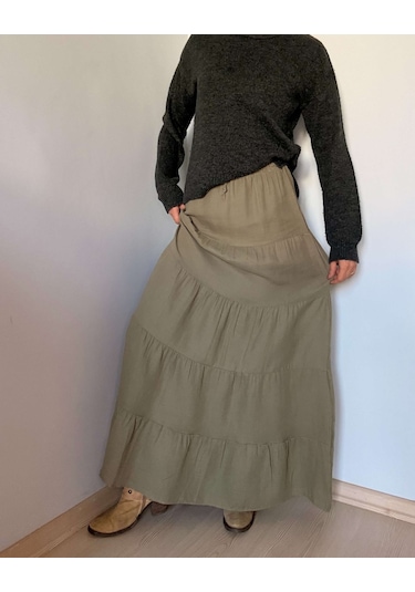 Ali Butik Haki Önü Bağlamalı Müslin Etek Haki