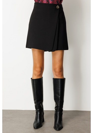 Ekol Kadın Beli Broşlu Şort Etek 2017 Siyah Siyah