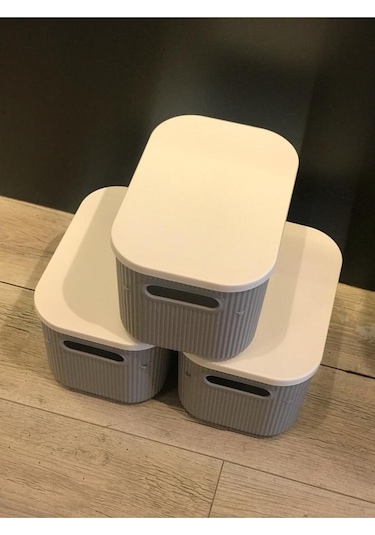 Bayev 3 Adet Storage 6lt Gri Çok Amaçlı Dolap Içi Düzenleyici Kapaklı Kutu, Dekoratif Saklama Kutusu Çok Renkli