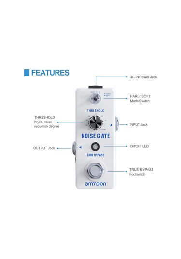 Ammoon Noıse Gate Gürültü Azaltma Gitar Efekt Pedalı Beyaz