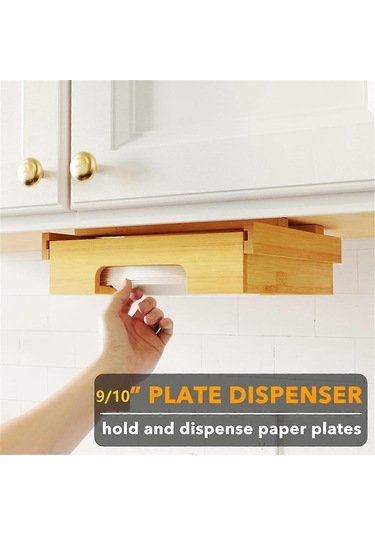 9/10 İnç Bambu Kağıt Tabaklık - Mutfakta Tabak Saklama İçin Dolap Altı Ve Tezgah Üstü Tutucu - Evrensel C -