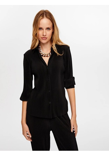 Faik Sönmez Kendinden Piliseli Kadın Uzun Kollu Gömlek W26gml005 Siyah