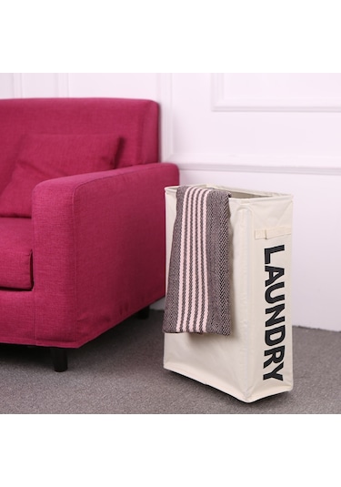 Cbtx Köşe İnce Katlanabilir Oxford Kumaş Çamaşır Sepeti Kutusu Örgü İpli Kirli Giysiler Bej Diğer
