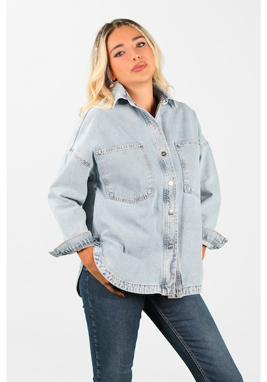 Oversize Kadın Jean Ceket Effect Mavi