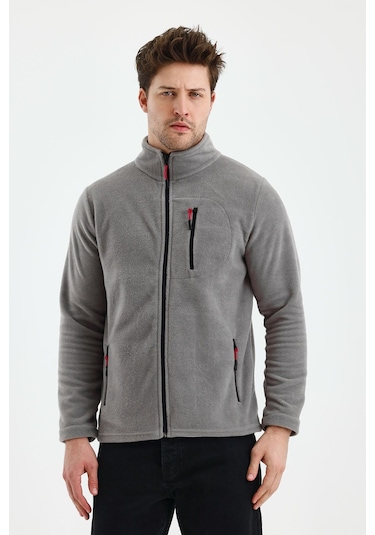 Erkek Outdoor Fermuarlı Polar Ceket Gri