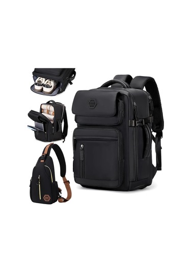 Dashanshop Havalimanı Onaylı 15.6 Inç Laptop Siyah Seyahat Sırt Çantası Erkek İş Ayakkabı Bölmeli Pudra