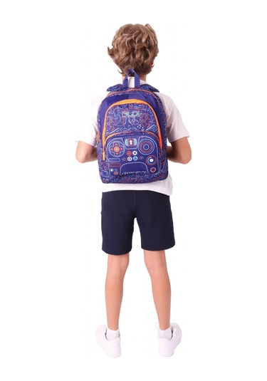 Kaukko Kids Üç Bölmeli Lacivert Turuncu - Oyun Desenli Erkek Çocuk Okul Ve Günlük Sırt Çantası - L5281 Lacivert - Turuncu