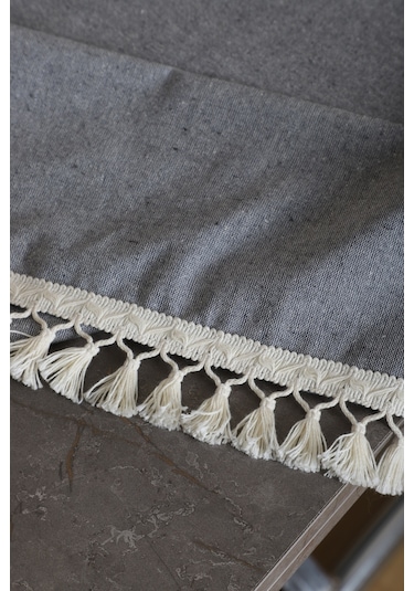 Dnc Home Tekstil Ndchome Keten Gri Antrasit Ponponlu Runner 150 X 45 Antrasit
