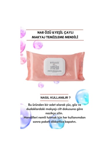 Byphasse Nar Ve Yeşil Çay Özlü Makyaj Temizleme Mendili Olgun Ciltler 40'lı
