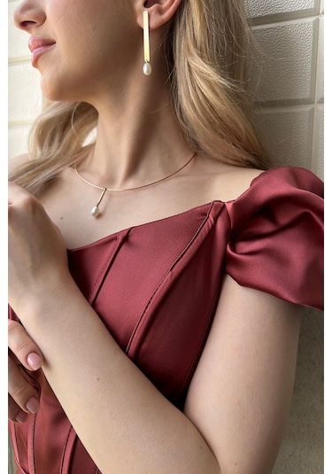 10,5 Mm Doğal İnci Choker Küpe Kolye İkili Set