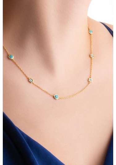 So Chic Nazar İkonlu 18 Ayar Sarı Altın Kaplama 50 Cm Gümüş Kolye Sarı