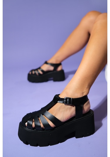 Luvishoes Luvi Shoes Verua Siyah Kalın Taban Sandalet Siyah
