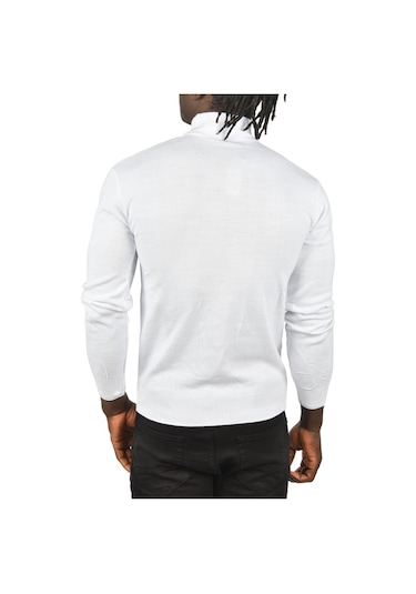 Deepsea Erkek Beyaz Çizgi Desenli Tüylenme Yapmayan Yarım Balıkçı Yaka Triko Kazak 2505501 Beyaz