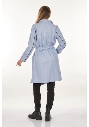 Tdee Concept Kruvaze Yaka Bağlama Detaylı Mavi Kadın Kaban 22295004 001