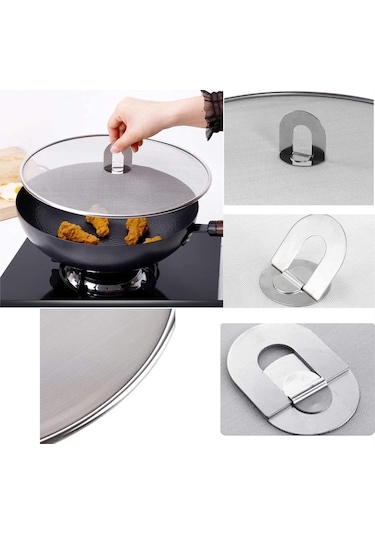 Tava Sıçrama Koruması, Paslanmaz Çelik Sıçrama Koruması, Ocakta Güvenli Kullanım İçin Katlanabilir Düğme, Yapışmaz Kolay Temizlenebilir 3'lü Set 25