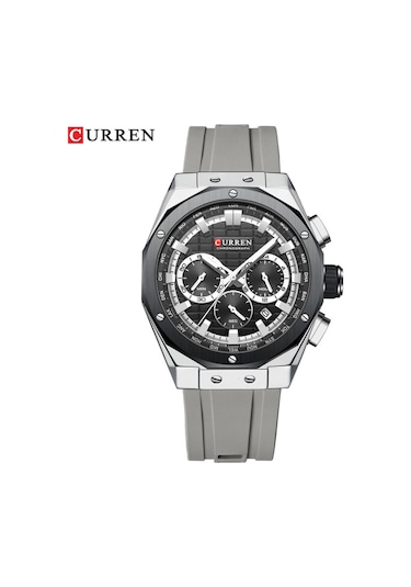Curren 8462 Erkek Gri Analog Kuvars Silikon Spor Aydınlatmalı Saat Su Geçirmez Tarih Kol Saati Yeşil Diğer