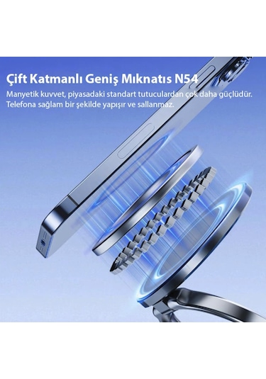 Mıknatıslı Çok Güçlü 360 Derece Araç İçi Telefon Tutucu Esnek Kullanım Alanı Magsafe Uyumlu
