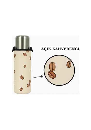 Klasik Kulpsuz 1.0 Lt. İle Uyumlu Omuz Askılı Termos Kılıfı Açık Kahverengi