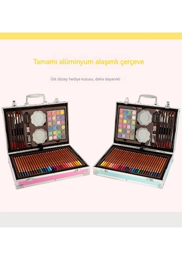 Ikkb Yeni Sanat Kırtasiye Malzemeleri Grafiti Çocuk Suluboya Kalem Seti Pembe Bisiklet Kız Desen 145 Parça Set