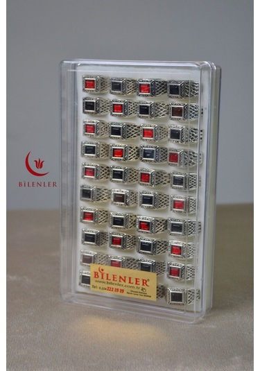 Erkek Taşlı Motifli Metal Yüzük, Şık Tasarım 40'lı Kutu Çok Renkli