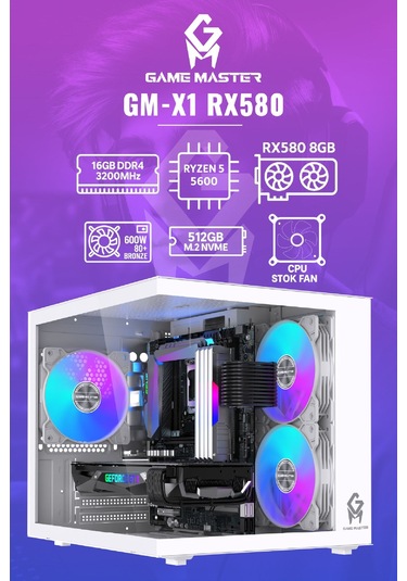 Game Master GM-X1 R5-5600 16 GB 512 GB M.2 SSD 8 GB RX580 Free Dos Masaüstü Oyuncu Bilgisayarı