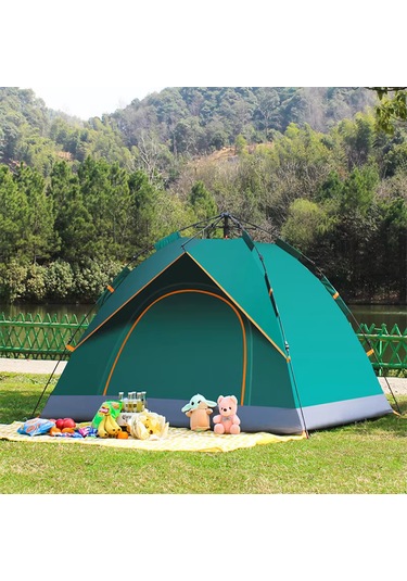 Çift Kapılı Otomatik Kurulum Kamp Çadırı 3 Kişilik Kolay Kurulum Piknik Plaj Çadır 200x150x125cm Yeşil