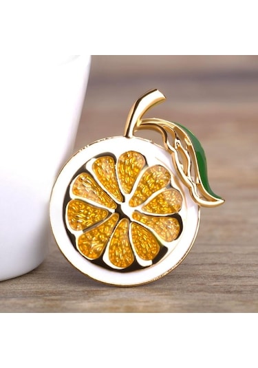 Turuncu Blucome Yağlıboya Limon Portakal Broş Moda Meyve Pimleri Kızlar Canlı Renk Aksesuarları Turuncu