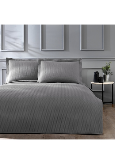 Linens Mist Çift Kişilik Yatak Örtüsü Seti Seti Gri