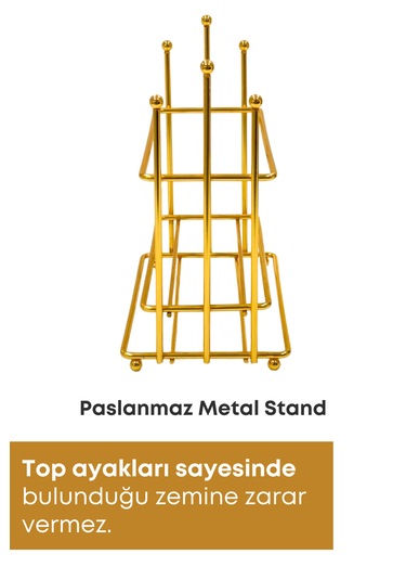 Gold Metal Standlı Ahşap Detaylı Sıvı Sabunluk